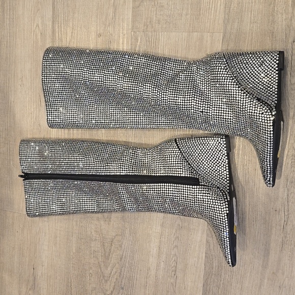 Gianna Bini Wedge Heel Rhinestone Knee High Silver BOOTS Disco Ball Cinderella - Picture 7 of 7